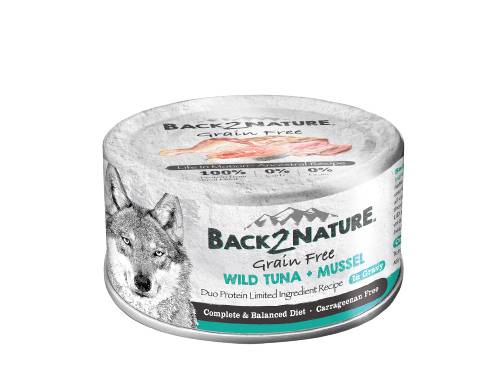 BACK2NATURE 無穀物單/雙蛋白限量成分 野生吞拿魚配青口 狗罐頭 – 95G