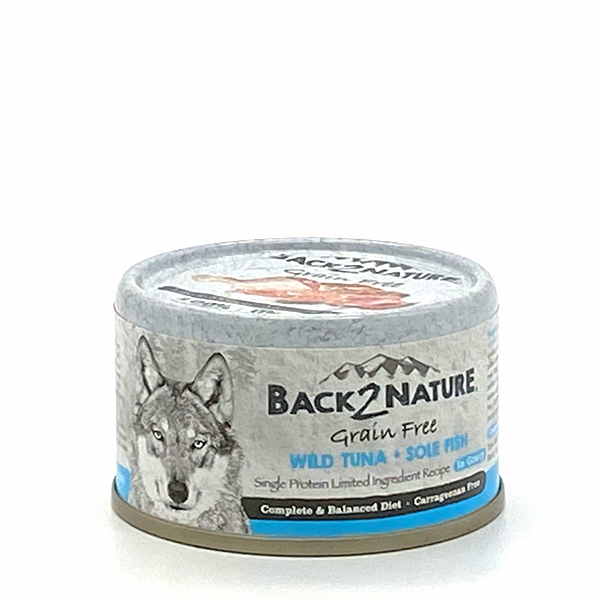 BACK2NATURE-野生吞拿魚配比目魚 狗罐頭/狗濕糧 (95g)