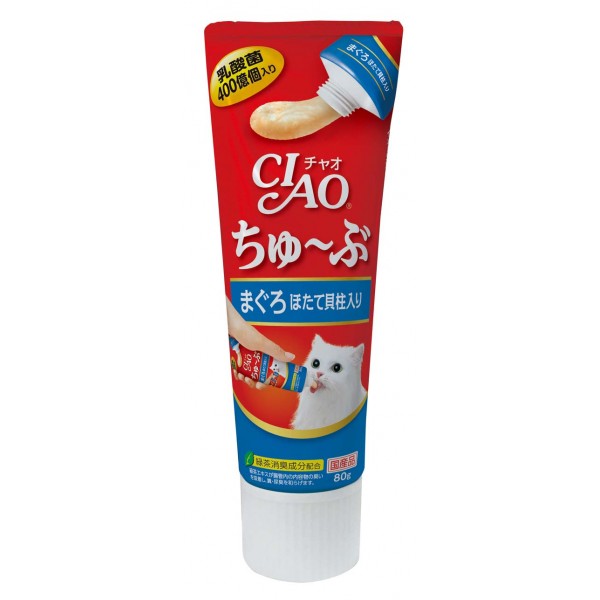 CIAO 日本貓小食 -唧唧支装乳酸菌吞拿鱼&北寄贝醬 80g