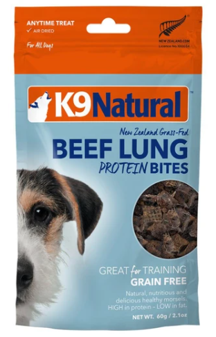 K9 Natural 風乾無穀物高蛋白狗小食 - 牛肺粒 60g (需預訂)