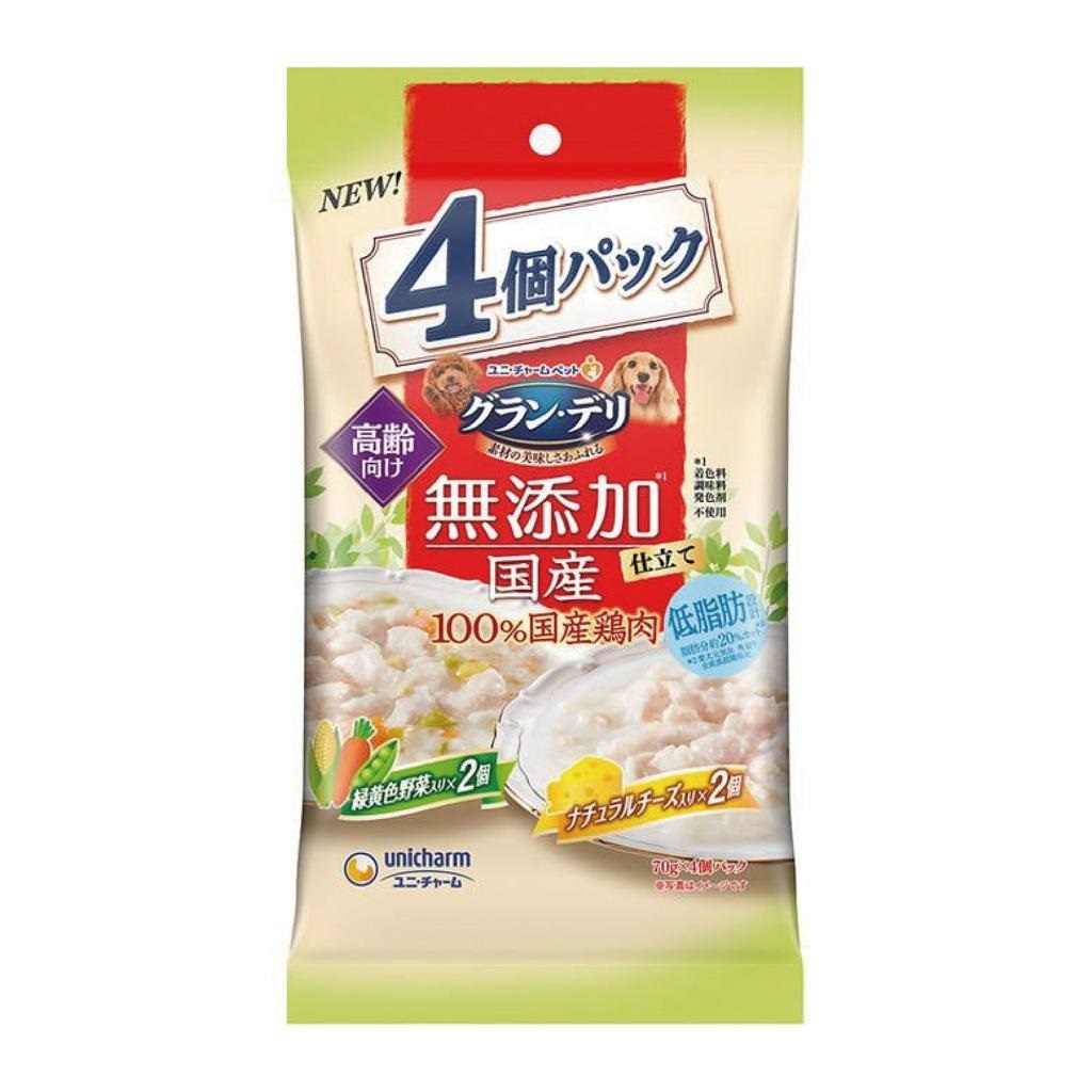 Unicharm - (老犬) 一包兩味雞肉野菜、雞肉芝士鮮食包 70g X 4 (需預訂)