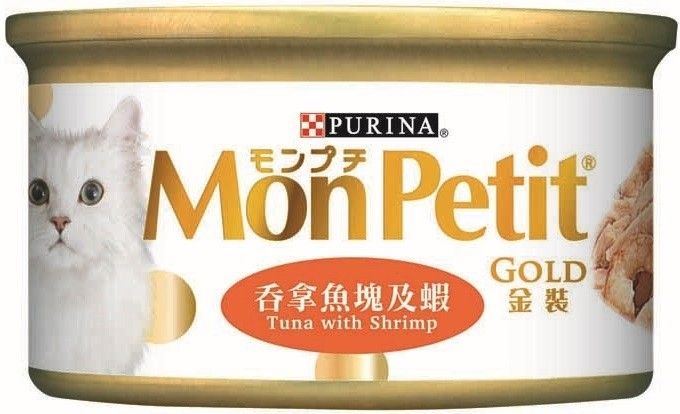 Purina Mon Petit 貓濕糧 - 金裝吞拿魚塊及蝦 85g (需預訂)
