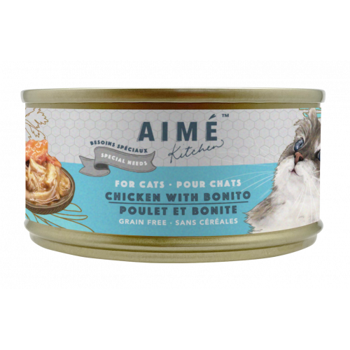 AIME KITCHEN - 汁煮滑鸡配鰹鱼柳-低磷低镁无谷物獨特营养貓罐 85g (需预订)